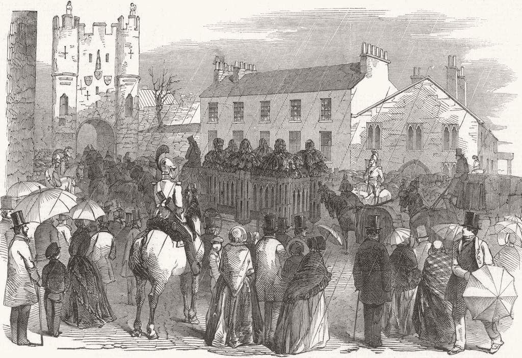 YORKS. Archbishop of York funeral parade at York 1847 old antique print